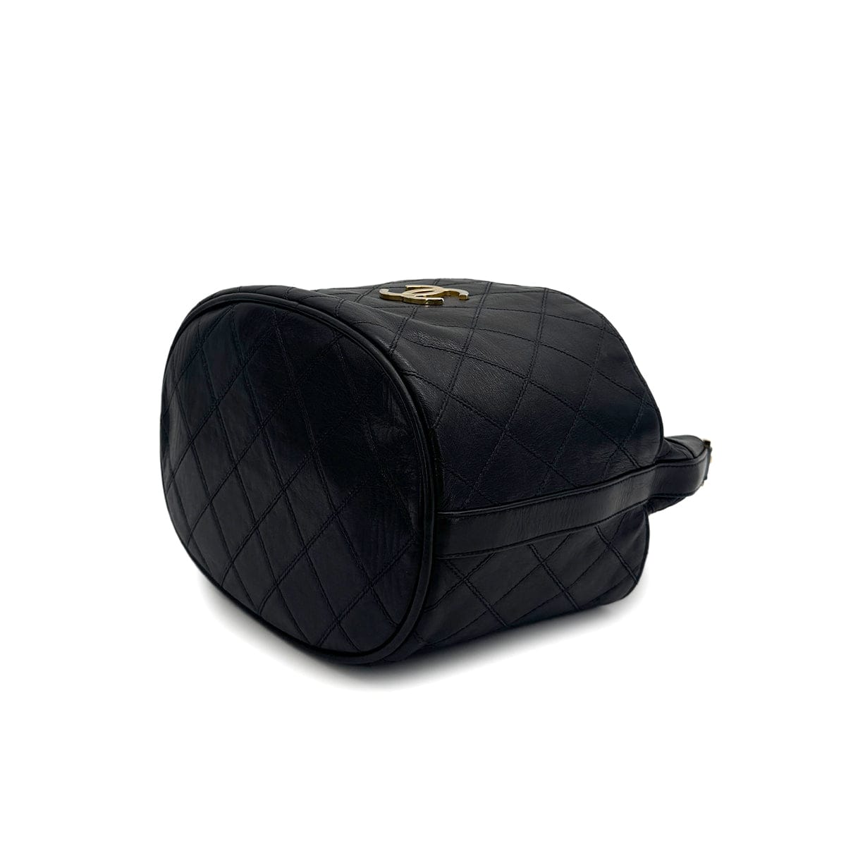VINTAGE CHANEL BICOLORE DRAWSTRING CHAIN SHOULDER BAG BLACK LAMB SKIN GOLD HARDWARE 90319931