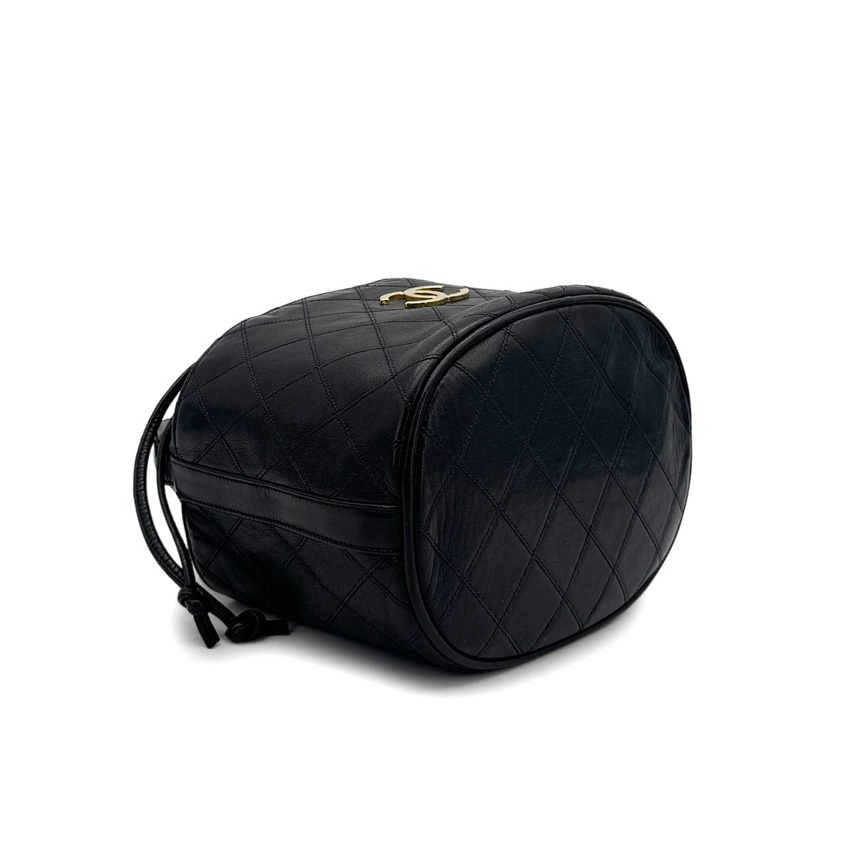 VINTAGE CHANEL BICOLORE DRAWSTRING CHAIN SHOULDER BAG BLACK LAMB SKIN GOLD HARDWARE 90319931