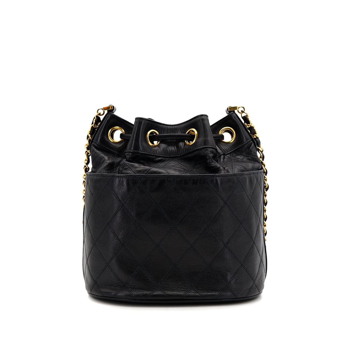 VINTAGE CHANEL BICOLORE DRAWSTRING CHAIN SHOULDER BAG BLACK LAMB SKIN GOLD HARDWARE 90319931