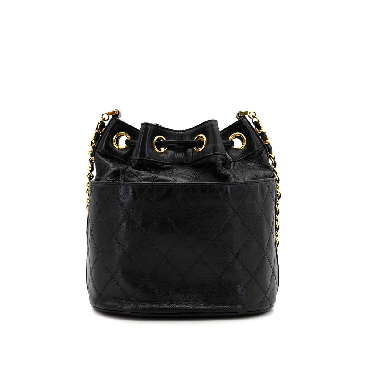 VINTAGE CHANEL BICOLORE DRAWSTRING CHAIN SHOULDER BAG BLACK LAMB SKIN GOLD HARDWARE 90319931