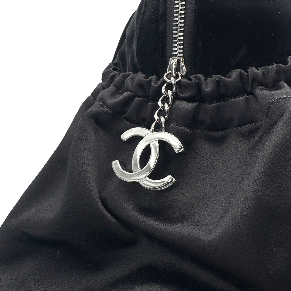 VINTAGE CHANEL BIG COCO BOSTON HAND BAG BLACK SATIN VELVET SILVER HARDWARE 90322285