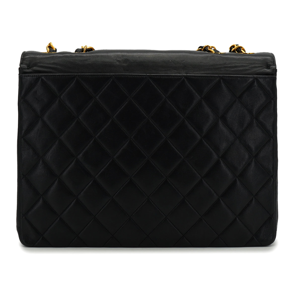 VINTAGE CHANEL BIG COCO CHAIN SHOULDER BAG BLACK LAMB SKIN GOLD HARDWARE 90327079