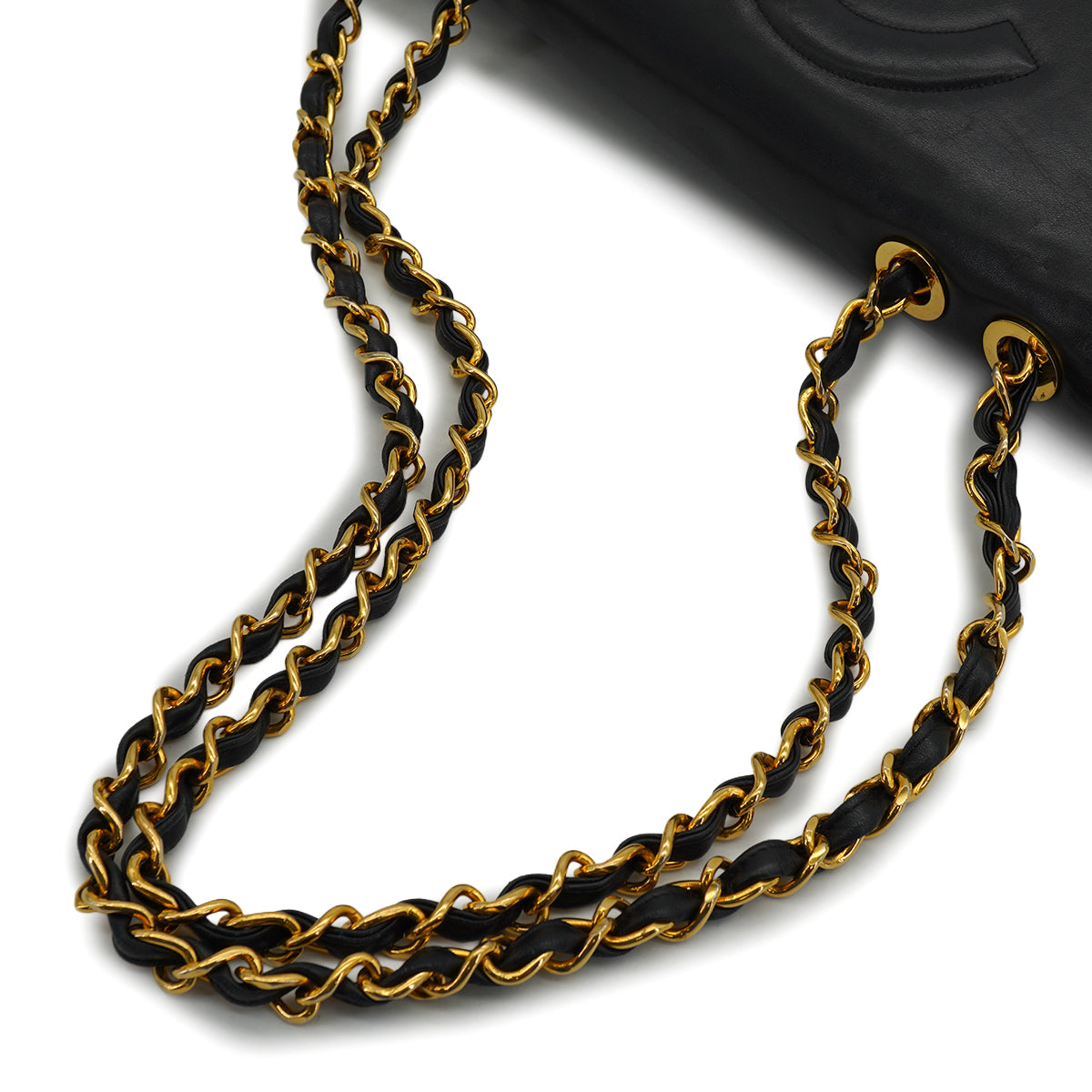 VINTAGE CHANEL BIG COCO CHAIN SHOULDER BAG BLACK LAMB SKIN GOLD HARDWARE 90327079