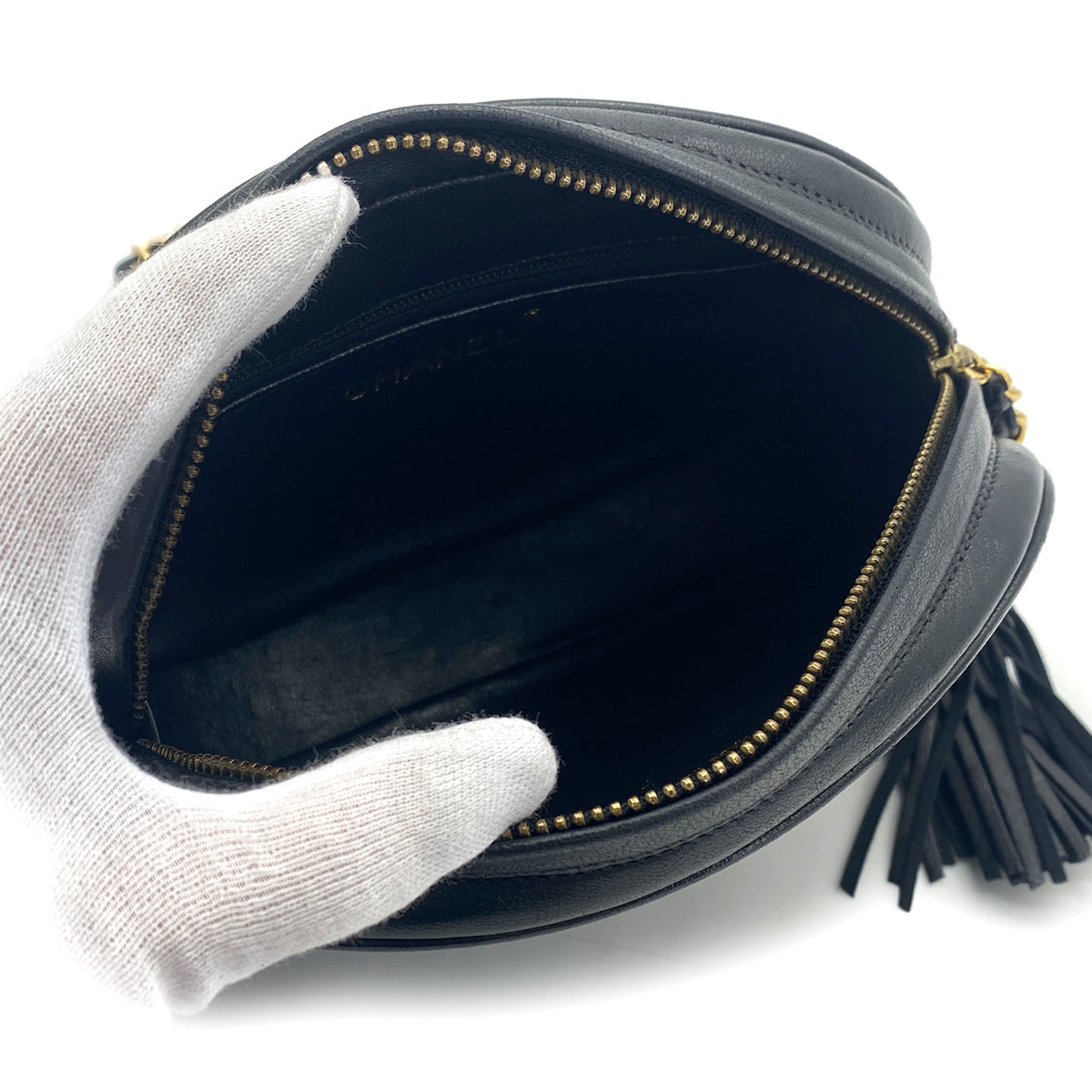 VINTAGE CHANEL BIG COCO CHAIN SHOULDER BAG FRINGE BLACK LAMB SKIN GOLD HARDWARE 90317912