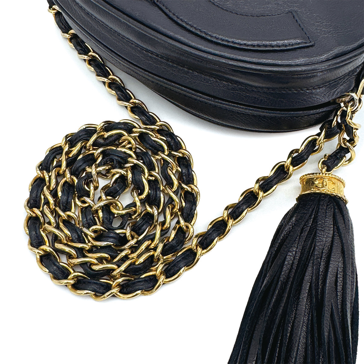 VINTAGE CHANEL BIG COCO CHAIN SHOULDER BAG FRINGE NAVY LAMB SKIN GOLD HARDWARE 90316886