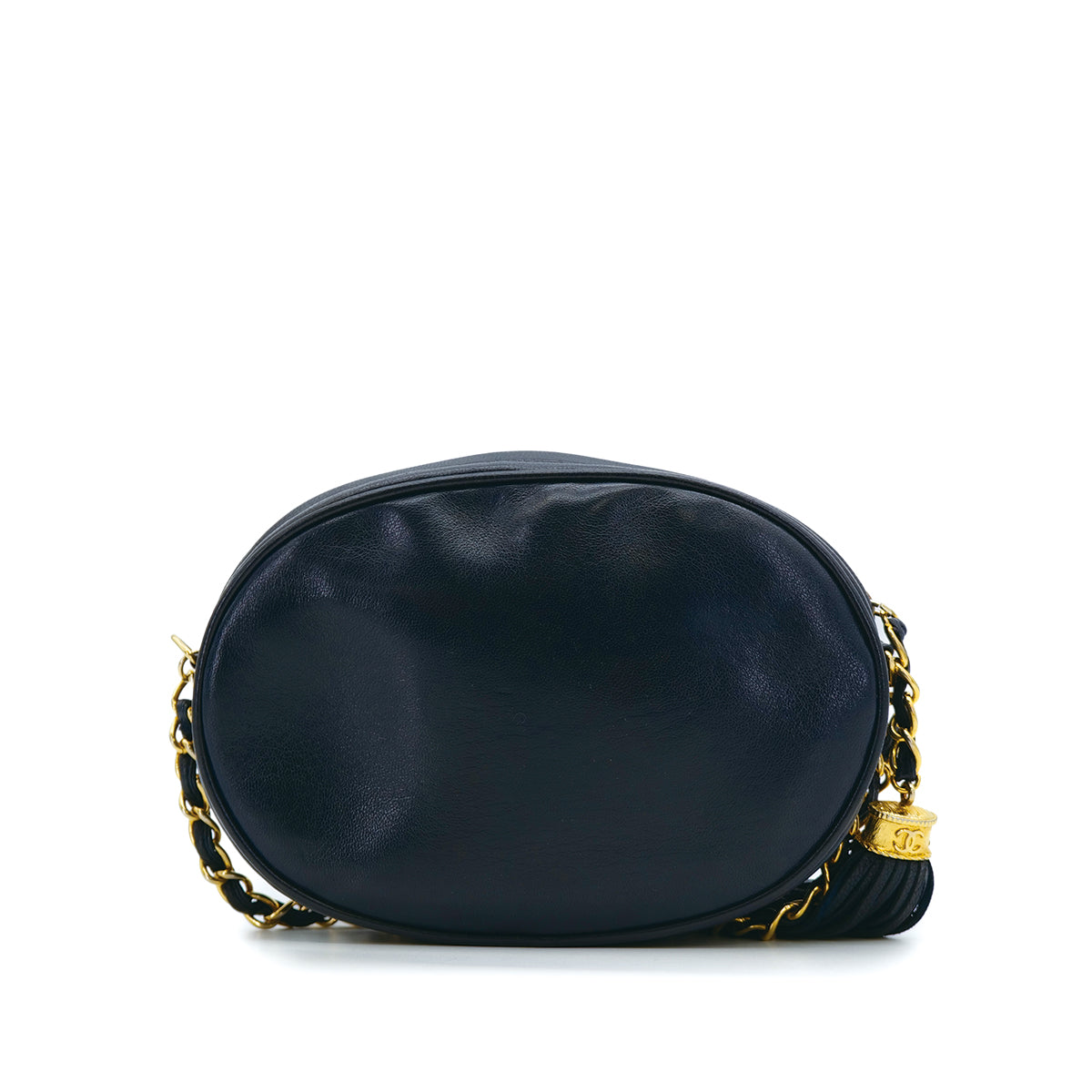VINTAGE CHANEL BIG COCO CHAIN SHOULDER BAG FRINGE NAVY LAMB SKIN GOLD HARDWARE 90316886