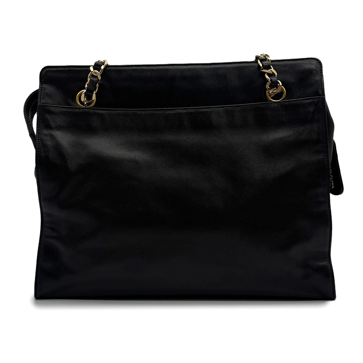 VINTAGE CHANEL BIG COCO CHAIN TOTE BAG BLACK LAMB SKIN GOLD HARDWARE 90315017