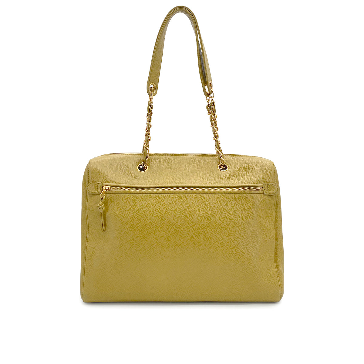 VINTAGE CHANEL BIG COCO CHAIN TOTE BAG YELLOW CAVIAR SKIN GOLD HARDWARE 90317774