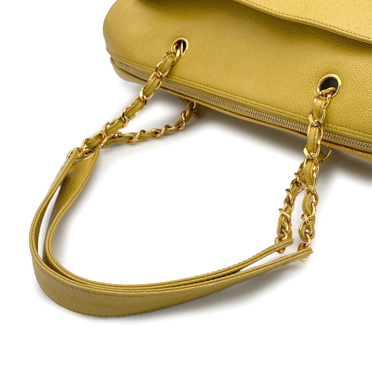 VINTAGE CHANEL BIG COCO CHAIN TOTE BAG YELLOW CAVIAR SKIN GOLD HARDWARE 90317774