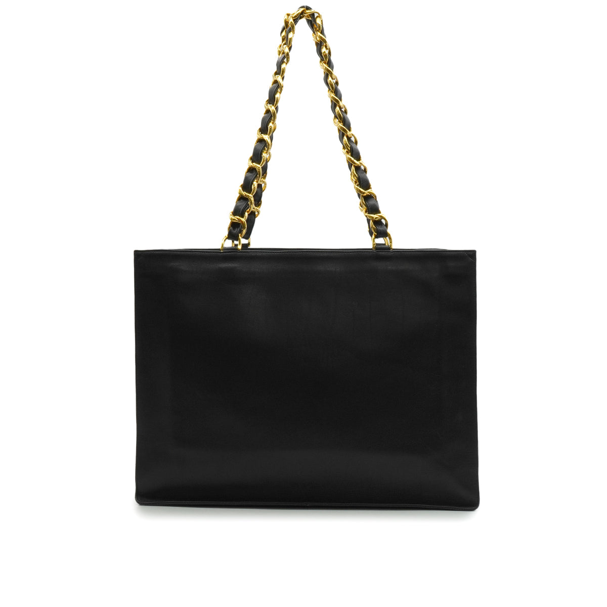 VINTAGE CHANEL BIG COCO CHAIN TOTE SHOULDER BAG BLACK LEATHER GOLD HARDWARE 90345505