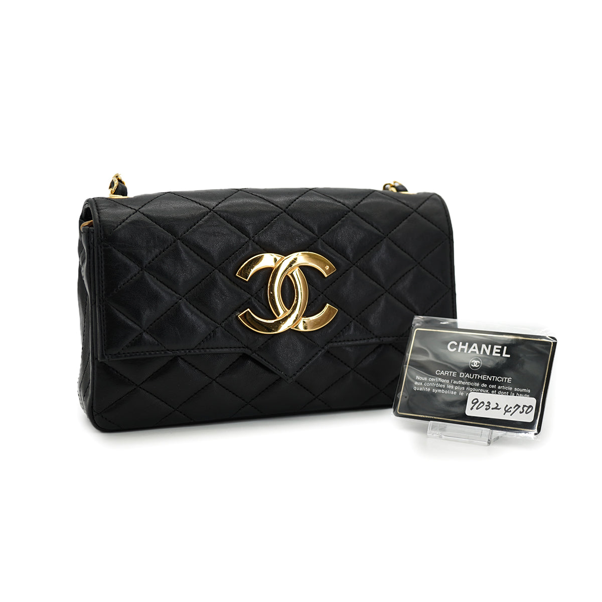 VINTAGE CHANEL BIG COCO MATELASSE CHAIN SHOULDER BAG BLACK LAMB SKIN GOLD HARDWARE 90324750