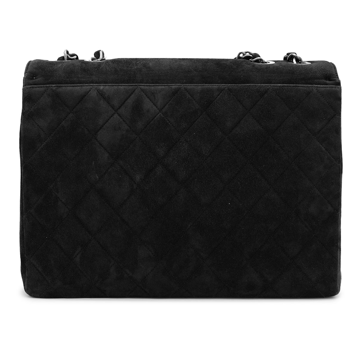 VINTAGE CHANEL BIG COCO MATELASSE CHAIN SHOULDER BAG BLACK SUEDE SILVER HARDWARE 90317179