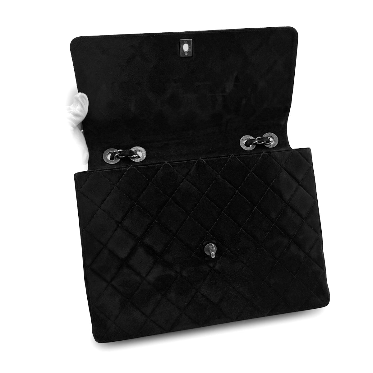 VINTAGE CHANEL BIG COCO MATELASSE CHAIN SHOULDER BAG BLACK SUEDE SILVER HARDWARE 90317179