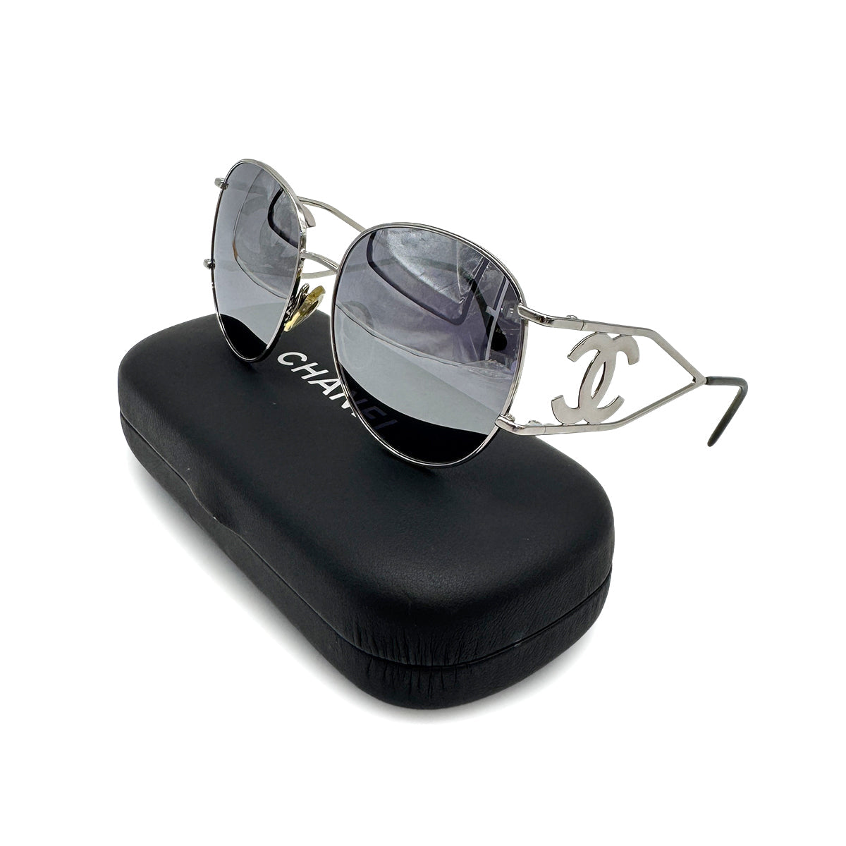 VINTAGE CHANEL BIG COCO SUNGLASSES SILVER EYEWEAR 90329020