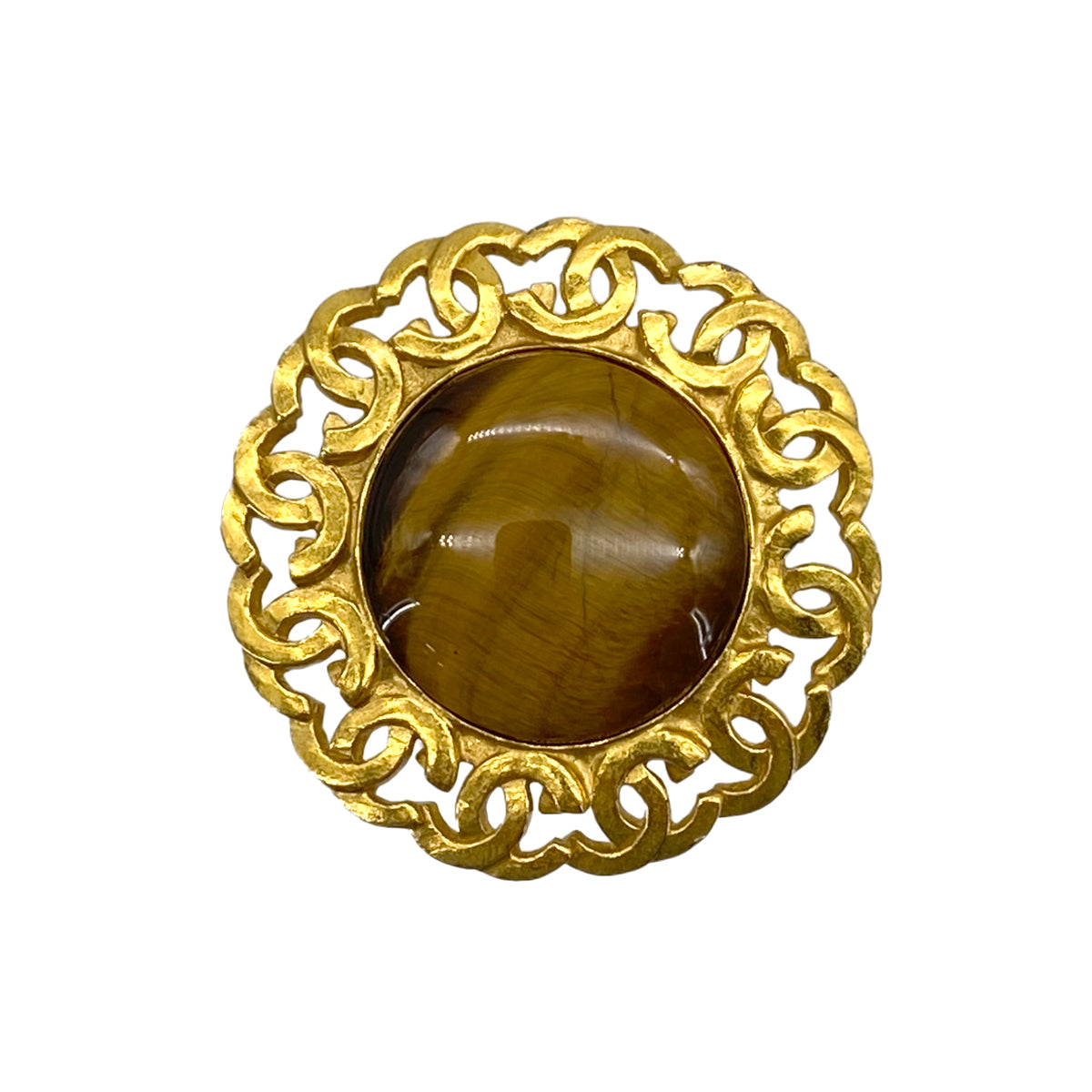 VINTAGE CHANEL BROOCH COCOMARK COLOR STONE BROWN GOLD ACCESSORY 95A 90326223