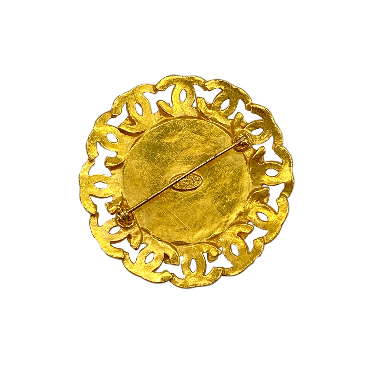 VINTAGE CHANEL BROOCH COCOMARK COLOR STONE BROWN GOLD ACCESSORY 95A 90326223