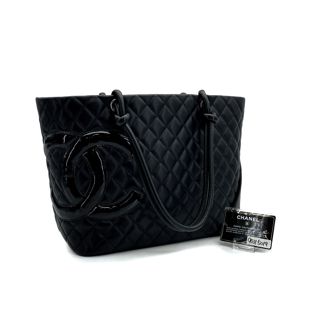 VINTAGE CHANEL CAMBON LINE BIG COCO TOTE BAG BLACK LEATHER 90315019