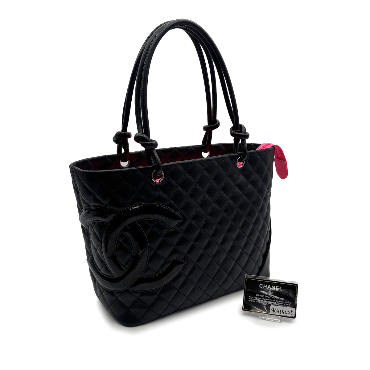 VINTAGE CHANEL CAMBON LINE BIG COCO TOTE BAG BLACK LEATHER 90315625