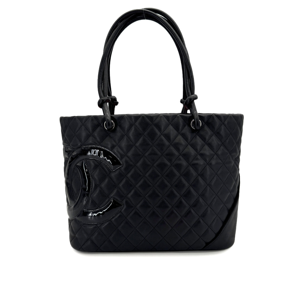 CHANEL CAMBON LINE LARGE TOTE BAG BLACK LEATHER ENAMEL 90318211