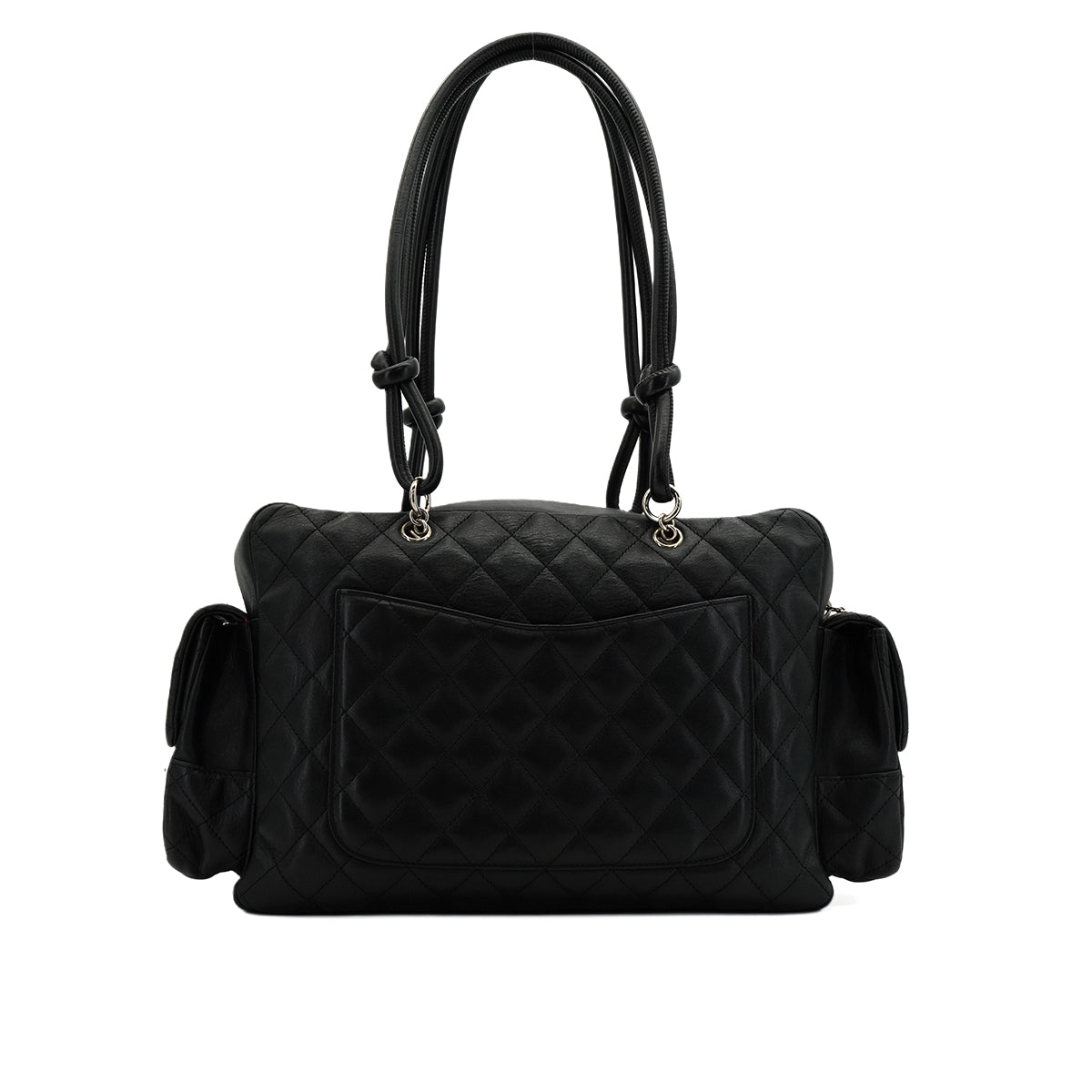 VINTAGE CHANEL CAMBON MULTIPOCKET SHOULDER BAG BLACK LEATHER SILVER HARDWARE 90346669