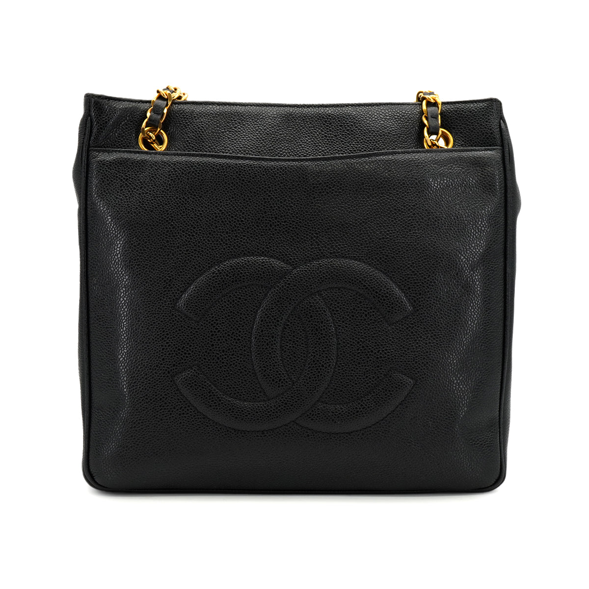 VINTAGE CHANEL CHAIN SHOULDER BAG BLACK CAVIAR SKIN GOLD HARDWARE 90333720