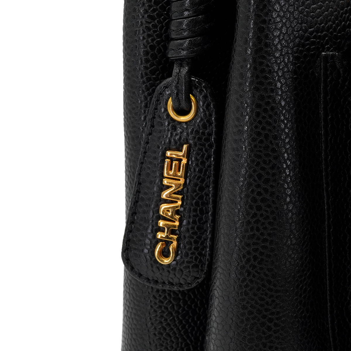 VINTAGE CHANEL CHAIN SHOULDER BAG BLACK CAVIAR SKIN GOLD HARDWARE 90342574
