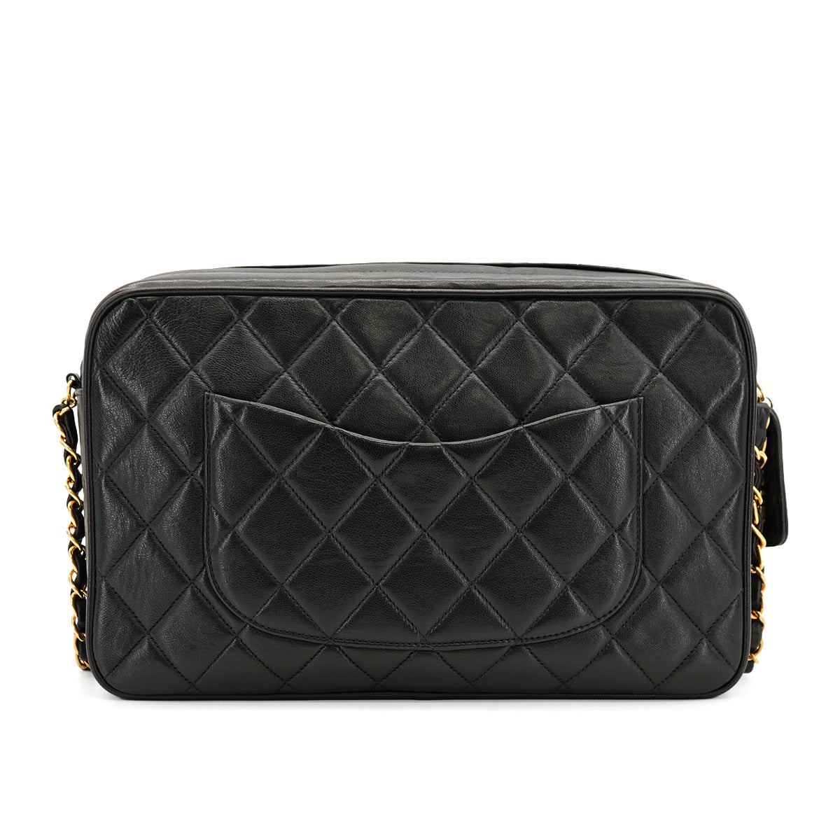 VINTAGE CHANEL CHAIN SHOULDER BAG BLACK LAMB SKIN GOLD HARDWARE 90335602