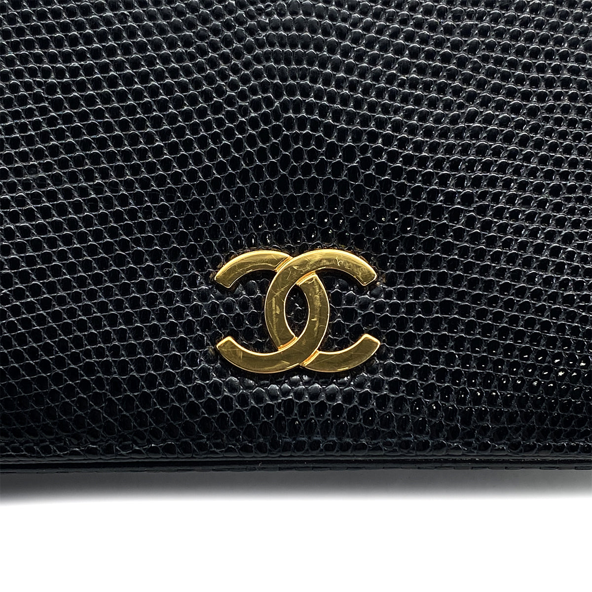 VINTAGE CHANEL CHAIN SHOULDER BAG BLACK LIZARD GOLD HARDWARE 90325633