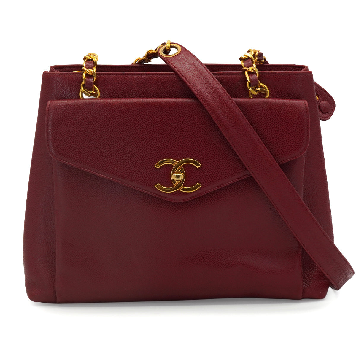VINTAGE CHANEL CHAIN SHOULDER BAG RED CAVIAR SKIN GOLD HARDWARE 90343412