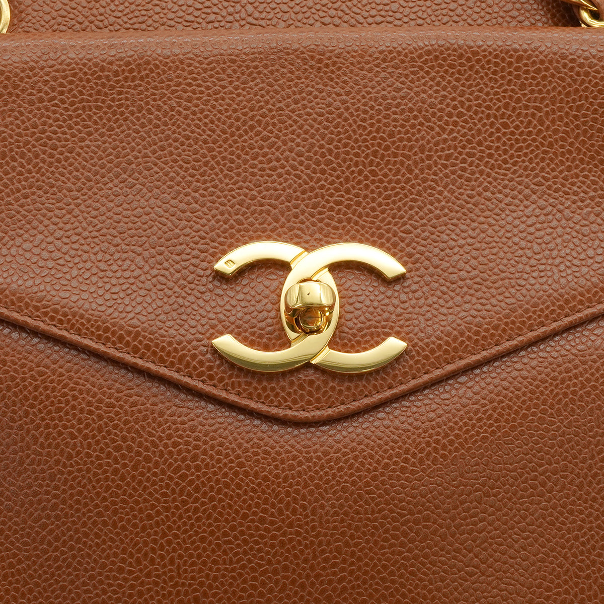 VINTAGE CHANEL COCO BALL CHAIN TOTE SHOULDER BAG BROWN CAVIAR SKIN GOLD HARDWARE 90339952