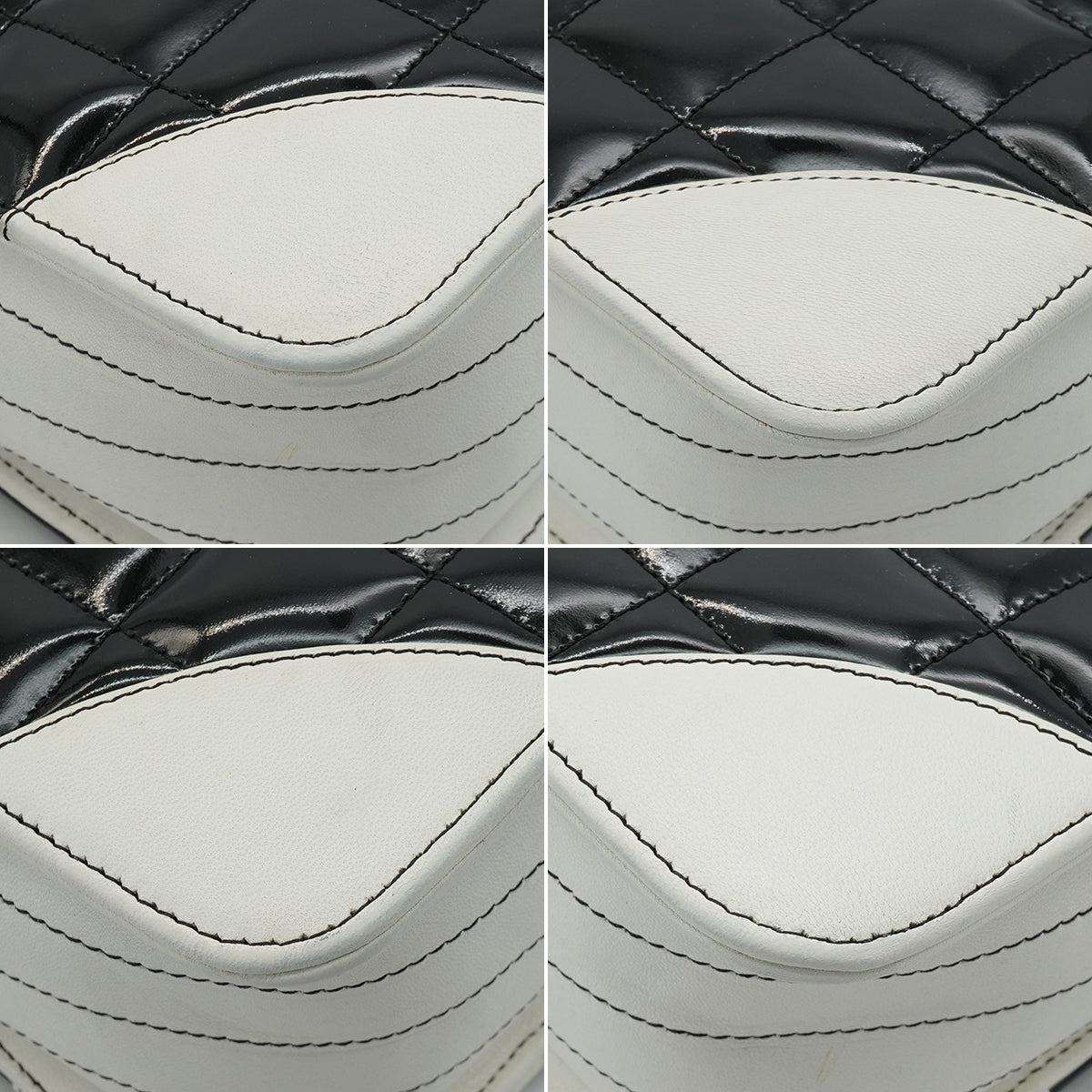 VINTAGE CHANEL CHOCOLATE BAR HAND SHOULDER BAG BLACK WHITE ENAMEL LEATHER SILVER HARDWARE 90345512
