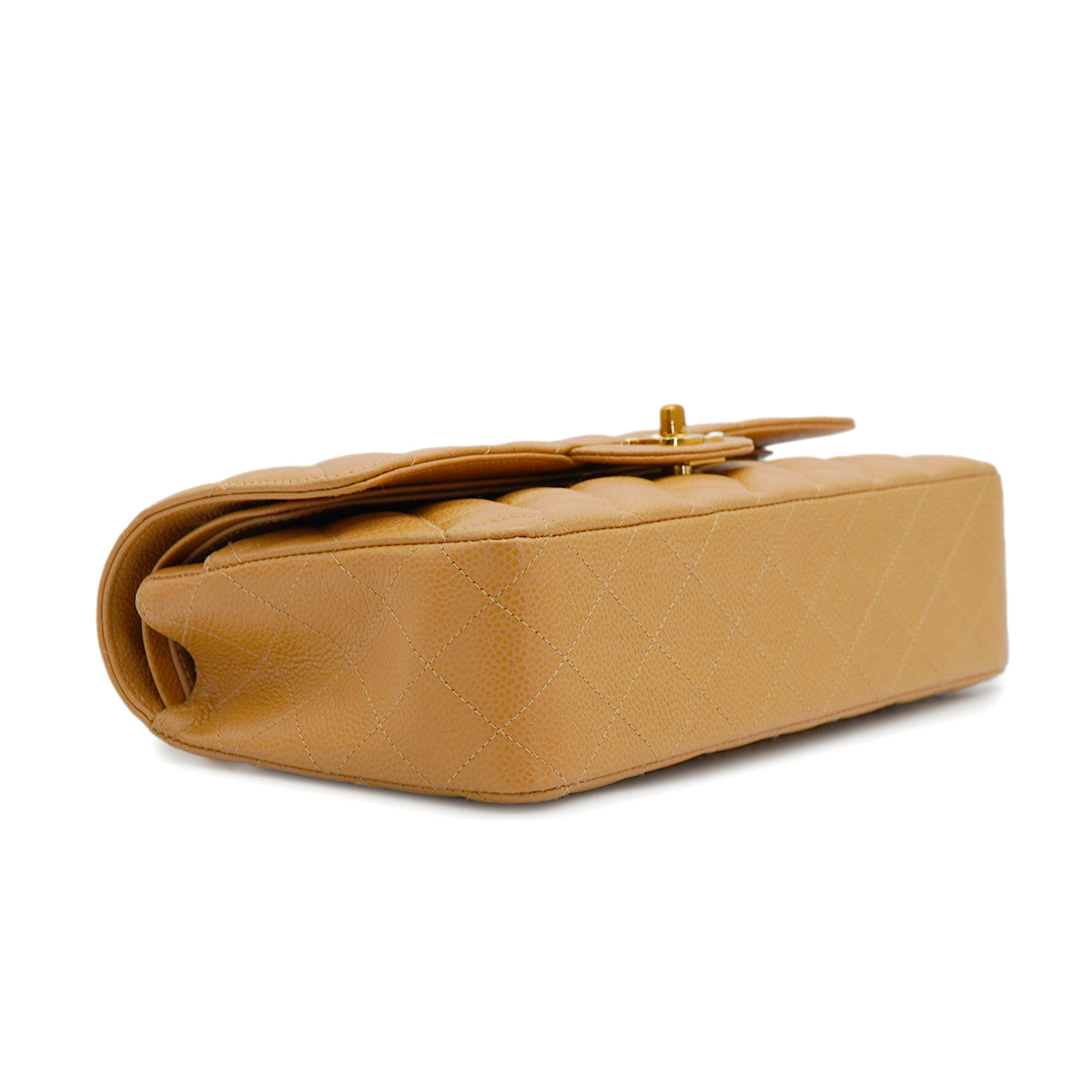 VINTAGE CHANEL CLASSIC FLAP MEDIUM CHAIN SHOULDER BAG BEIGE CAVIAR SKIN GOLD HARDWARE 90343003