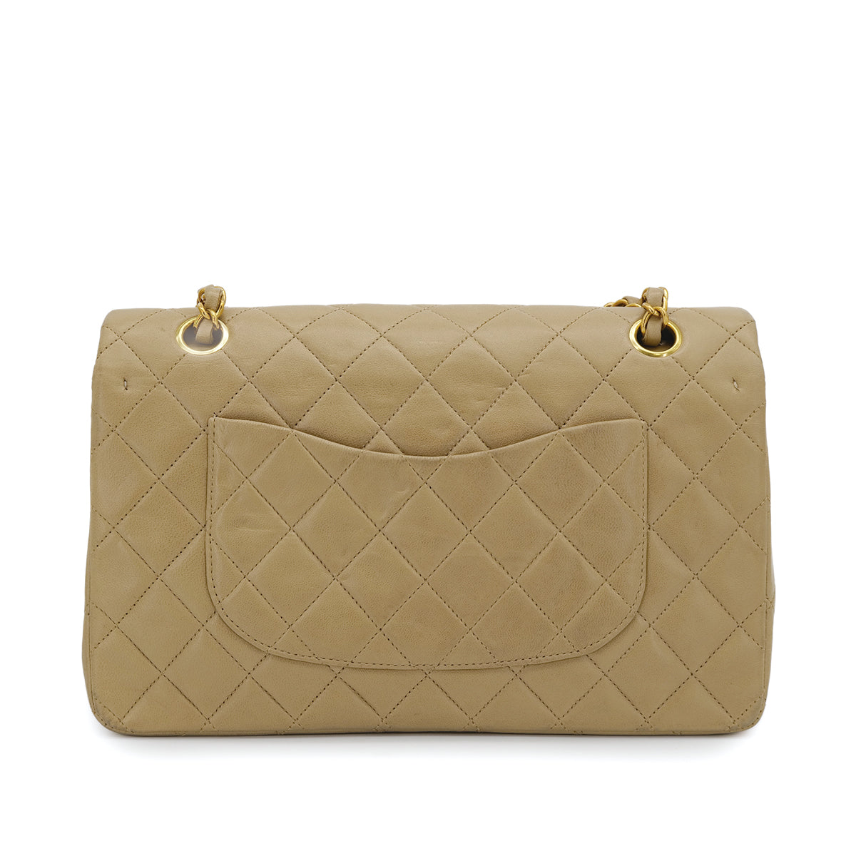 VINTAGE CHANEL CLASSIC FLAP MEDIUM CHAIN SHOULDER BAG BEIGE LAMB SKIN GOLD HARDWARE 90309819