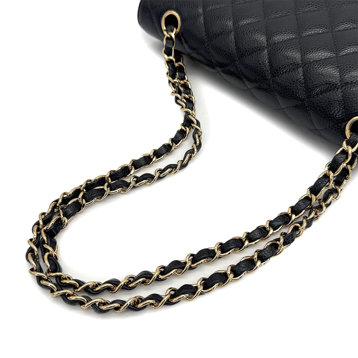 VINTAGE CHANEL CLASSIC FLAP MEDIUM CHAIN SHOULDER BAG BLACK CAVIAR SKIN GOLD HARDWARE 90318758