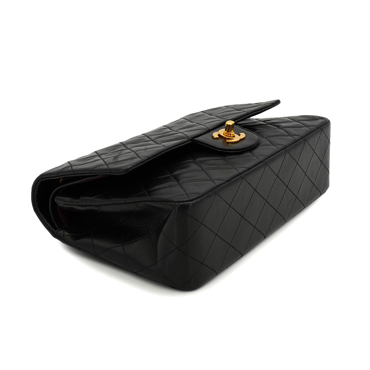 VINTAGE CHANEL CLASSIC FLAP MEDIUM CHAIN SHOULDER BAG BLACK LAMB SKIN GOLD HARDWARE 90327088