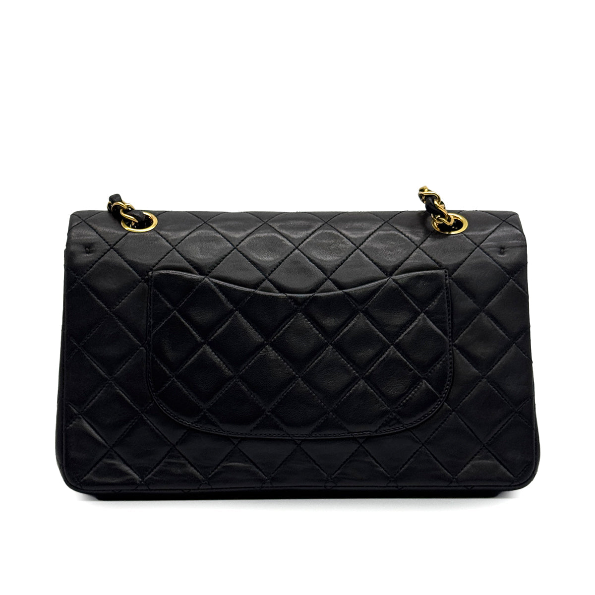 VINTAGE CHANEL CLASSIC FLAP MEDIUM CHAIN SHOULDER BAG BLACK LAMB SKIN GOLD HARDWARE 90329229