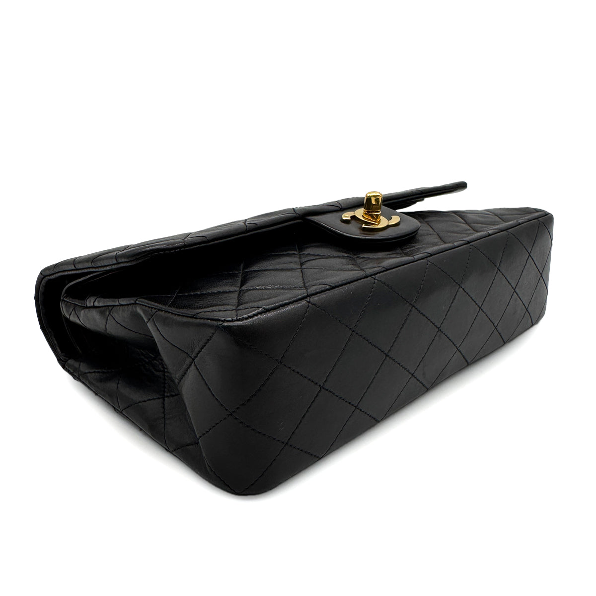 VINTAGE CHANEL CLASSIC FLAP MEDIUM CHAIN SHOULDER BAG BLACK LAMB SKIN GOLD HARDWARE 90329229