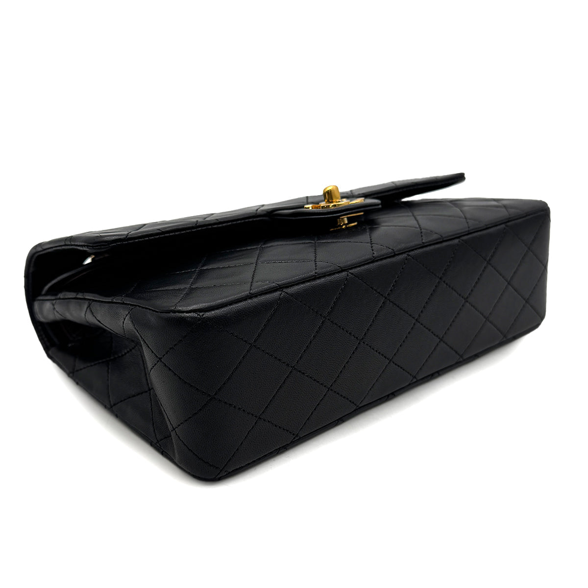 VINTAGE CHANEL CLASSIC FLAP MEDIUM CHAIN SHOULDER BAG BLACK LAMB SKIN GOLD HARDWARE 90329237