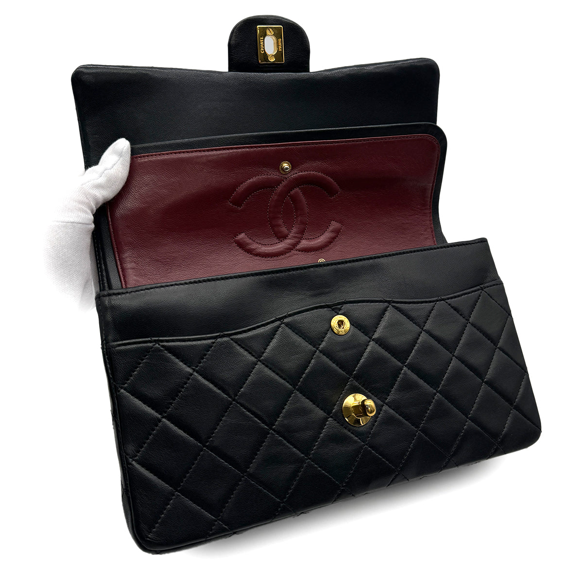 VINTAGE CHANEL CLASSIC FLAP MEDIUM CHAIN SHOULDER BAG BLACK LAMB SKIN GOLD HARDWARE 90329237