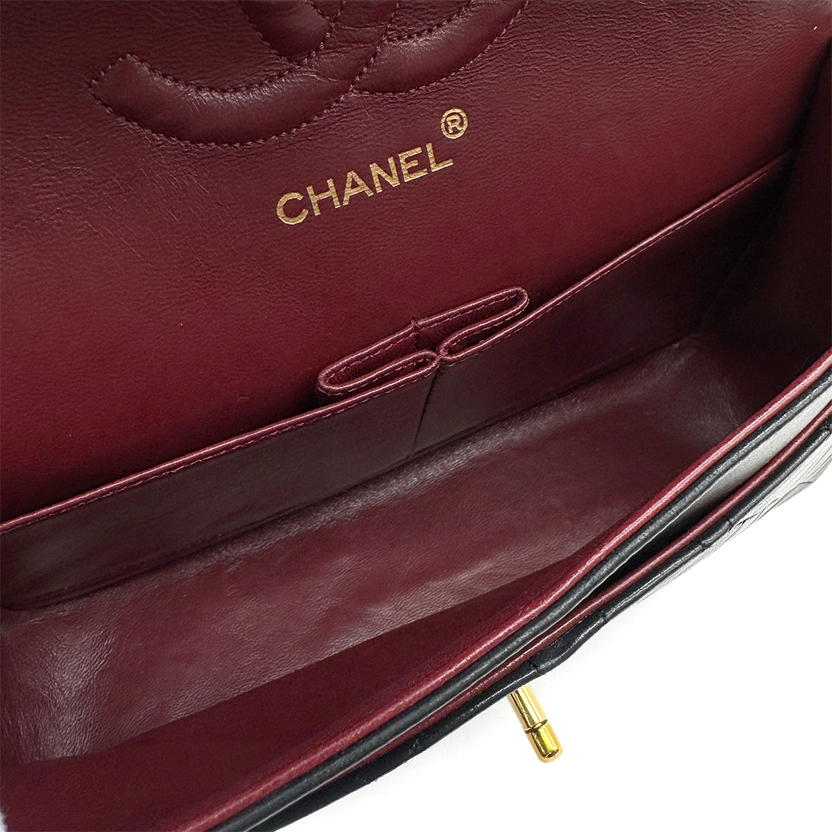 VINTAGE CHANEL CLASSIC FLAP MEDIUM CHAIN SHOULDER BAG BLACK LAMB SKIN GOLD HARDWARE 90329237