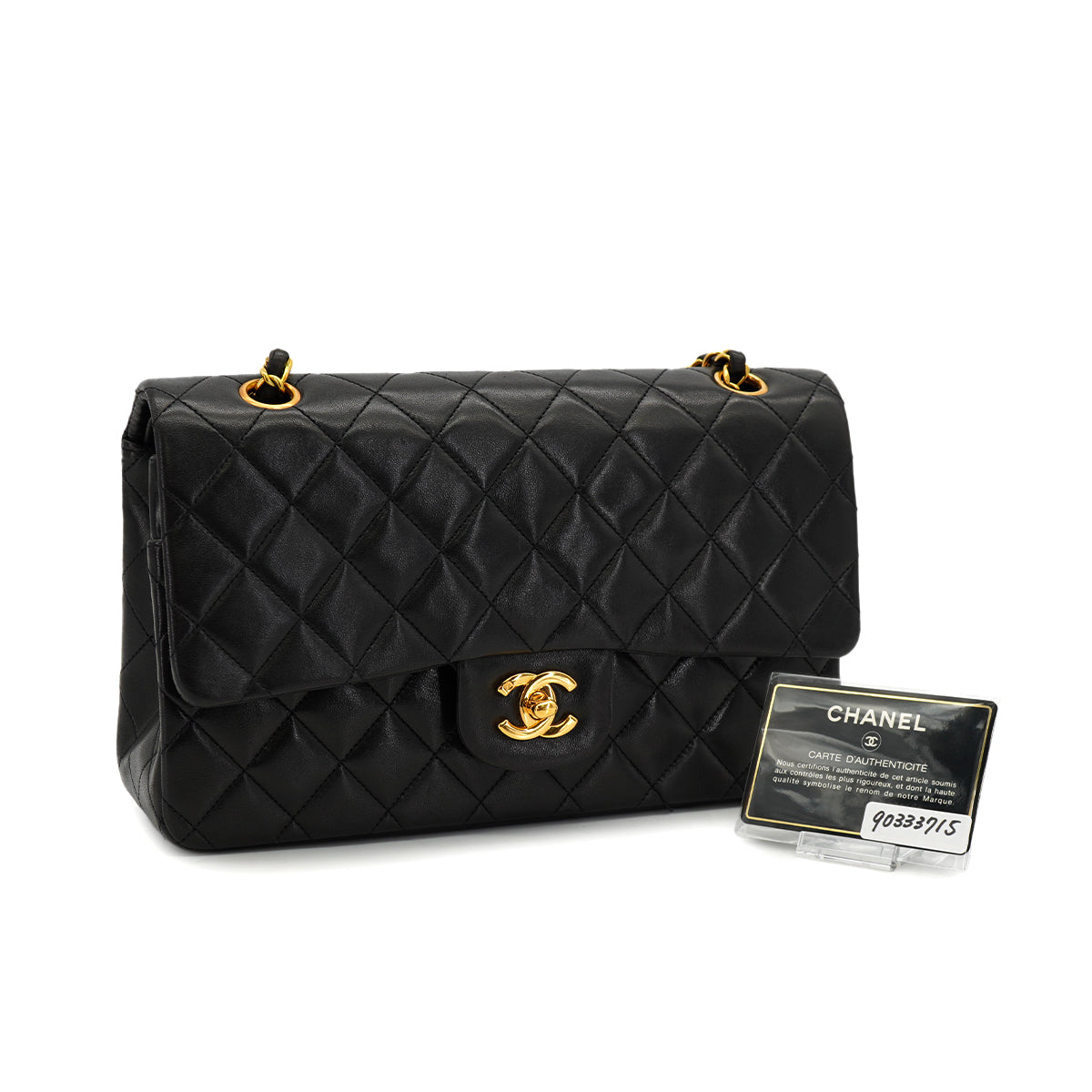 VINTAGE CHANEL CLASSIC FLAP MEDIUM CHAIN SHOULDER BAG BLACK LAMB SKIN GOLD HARDWARE 90333715
