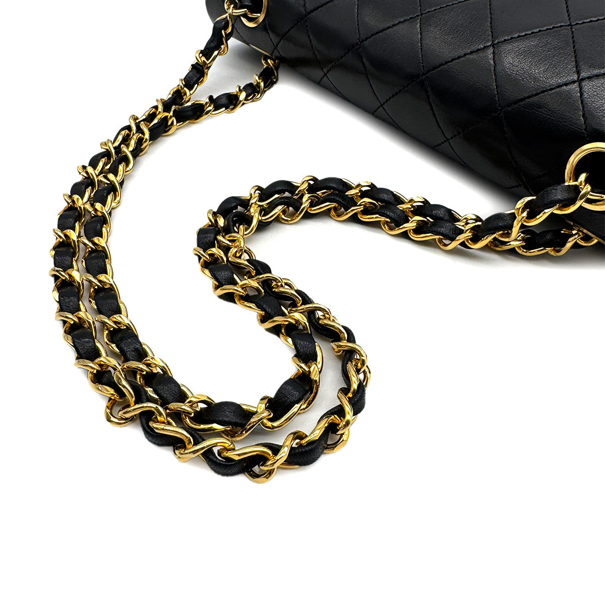 VINTAGE CHANEL CLASSIC FLAP MEDIUM CHAIN SHOULDER BAG BLACK LAMB SKIN GOLD HARDWARE 90316164