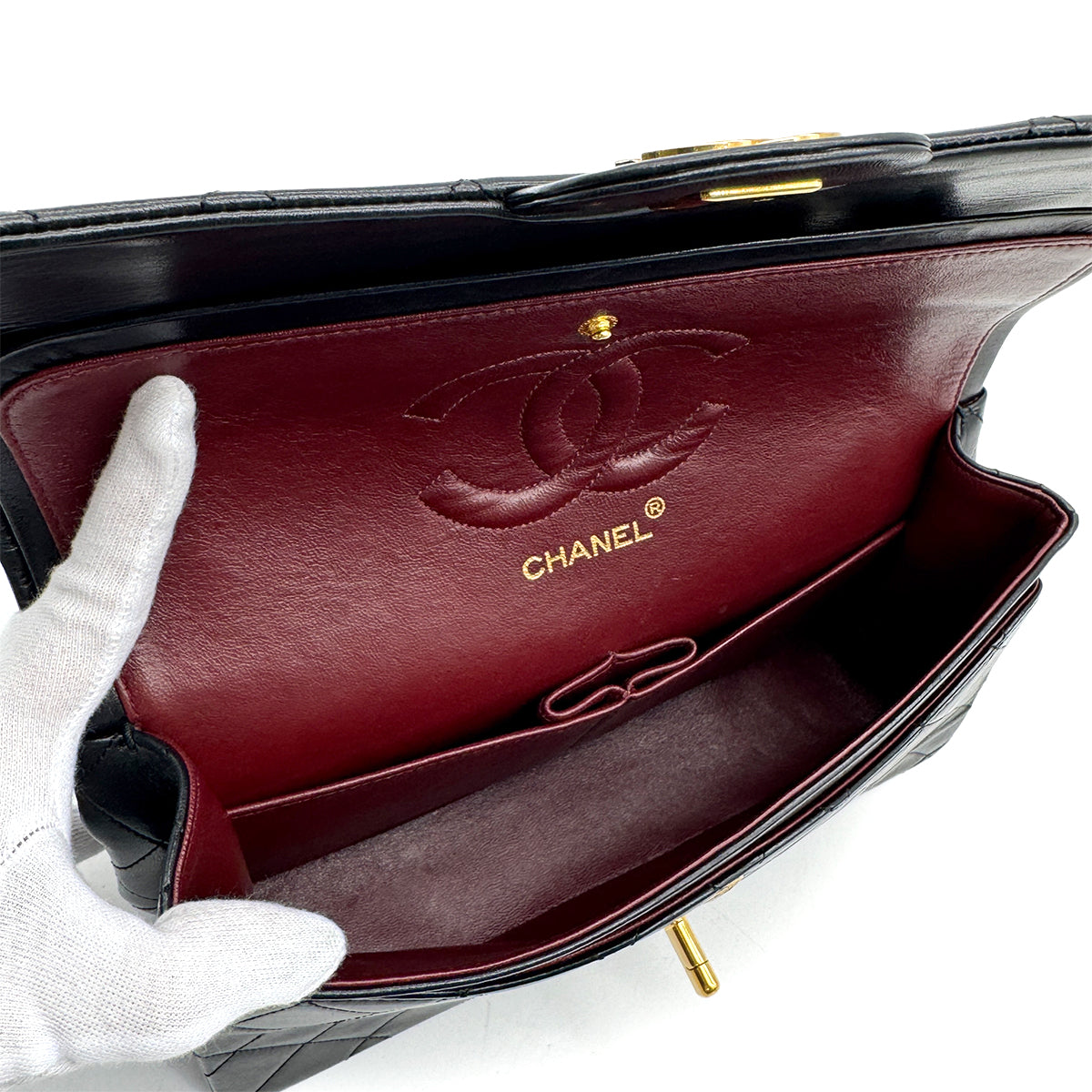 VINTAGE CHANEL CLASSIC FLAP MEDIUM CHAIN SHOULDER BAG BLACK LAMB SKIN GOLD HARDWARE 90316164