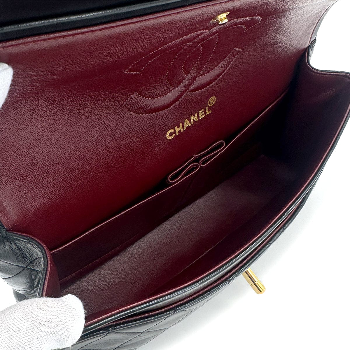 VINTAGE CHANEL CLASSIC FLAP MEDIUM CHAIN SHOULDER BAG BLACK LAMB SKIN GOLD HARDWARE 90319925