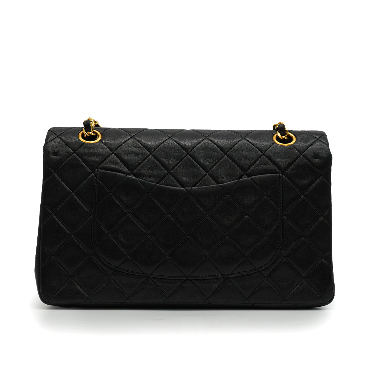 VINTAGE CHANEL CLASSIC FLAP MEDIUM CHAIN SHOULDER BAG BLACK LAMB SKIN GOLD HARDWARE 90340139
