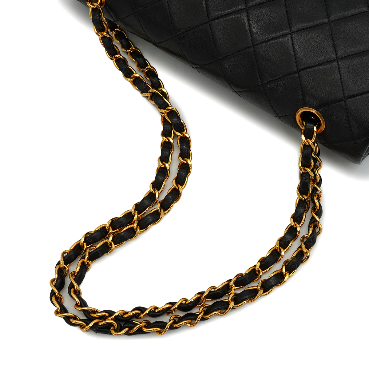 VINTAGE CHANEL CLASSIC FLAP MEDIUM CHAIN SHOULDER BAG BLACK LAMB SKIN GOLD HARDWARE 90343946