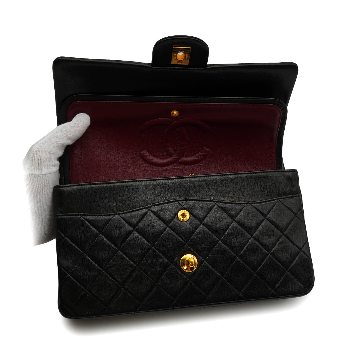 VINTAGE CHANEL CLASSIC FLAP MEDIUM CHAIN SHOULDER BAG BLACK LAMB SKIN GOLD HARDWARE 90343946
