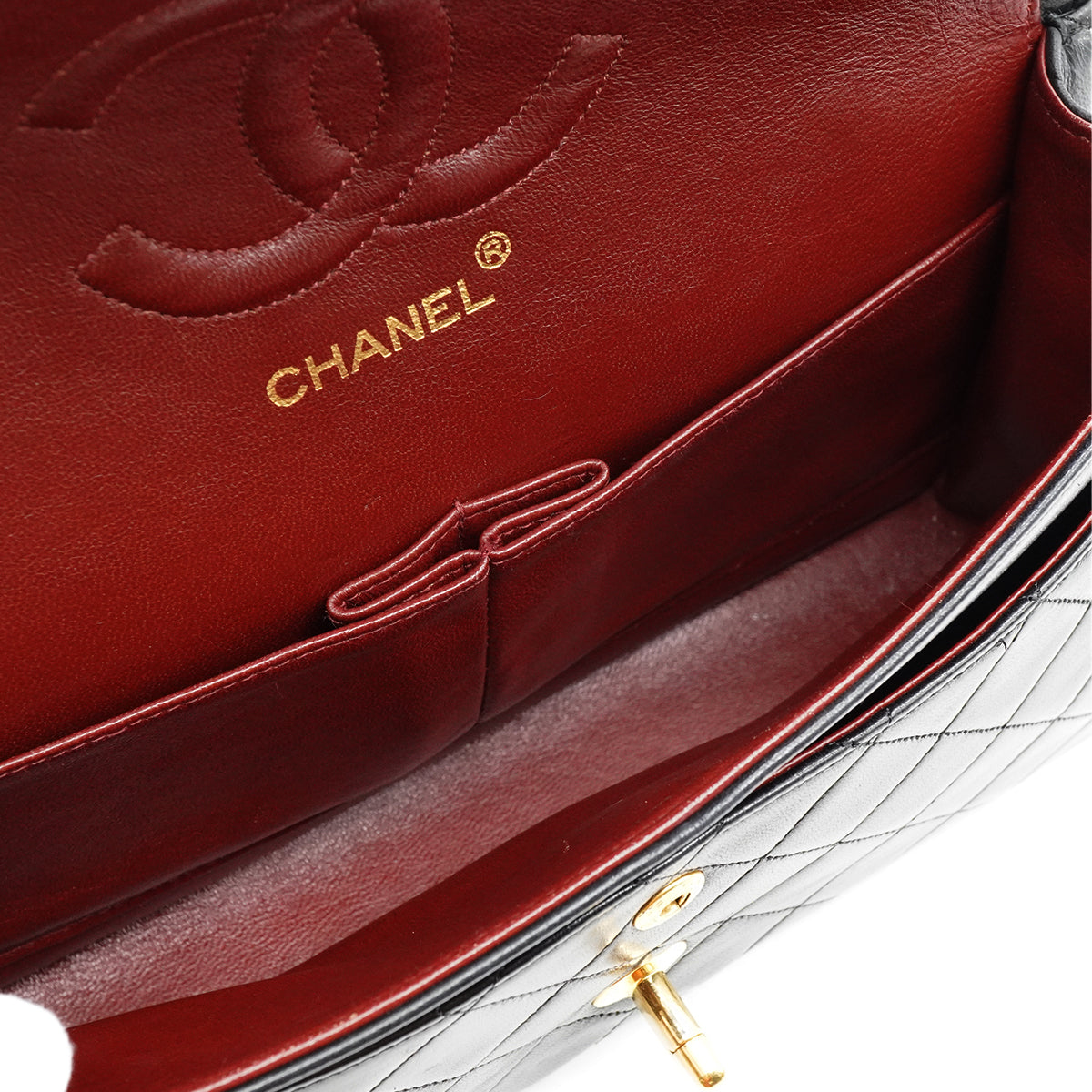 VINTAGE CHANEL CLASSIC FLAP MEDIUM CHAIN SHOULDER BAG BLACK LAMB SKIN GOLD HARDWARE 90346117