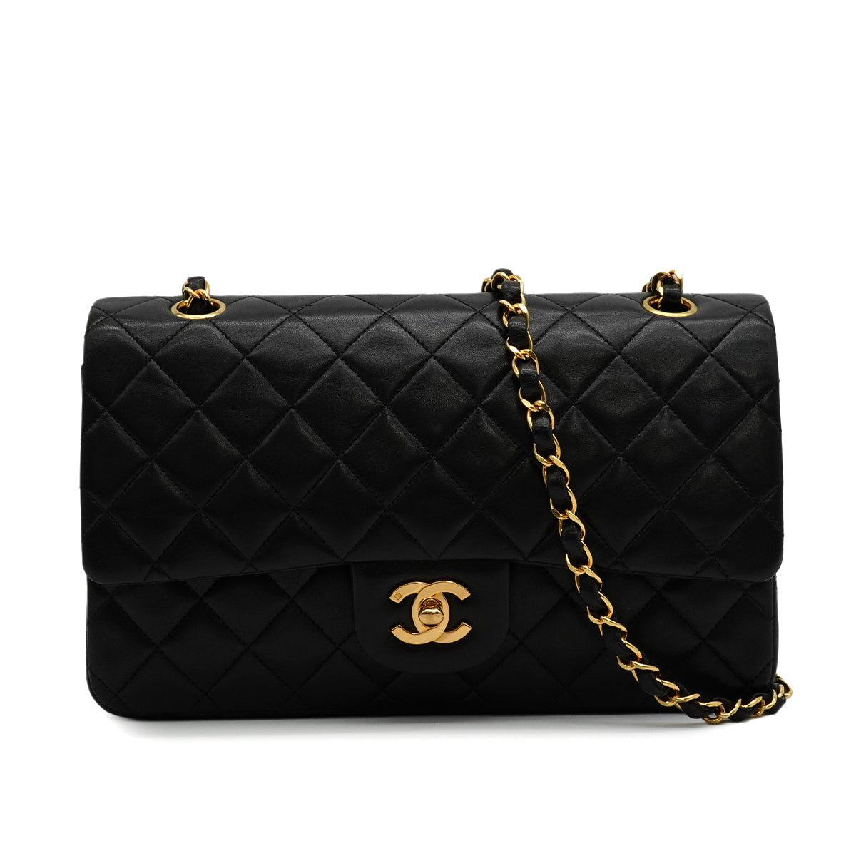 VINTAGE CHANEL CLASSIC FLAP MEDIUM CHAIN SHOULDER BAG BLACK LAMB SKIN GOLD HARDWARE 90346132
