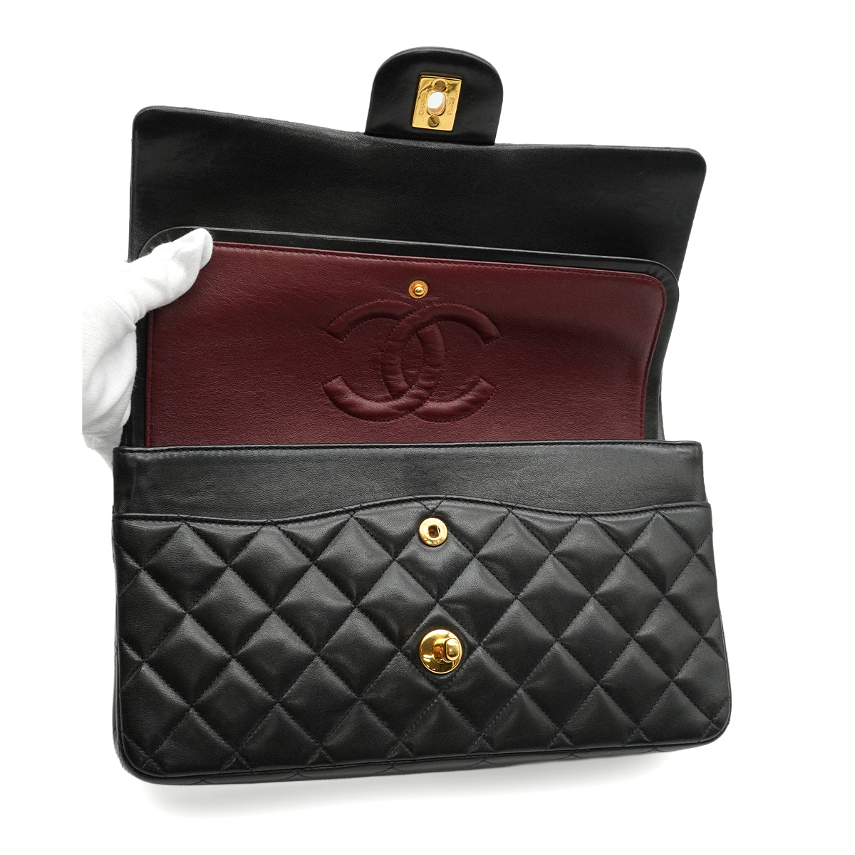 VINTAGE CHANEL CLASSIC FLAP MEDIUM CHAIN SHOULDER BAG BLACK LAMB SKIN GOLD HARDWARE 90346132